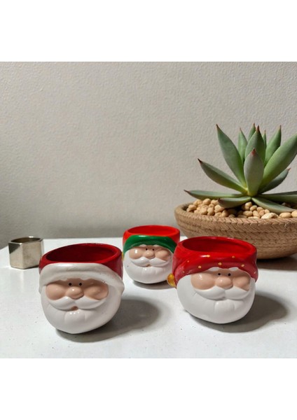 Noel Saksı ,noel Baba Figürlü Saksı , Mumluk, 3 Adet modelleri