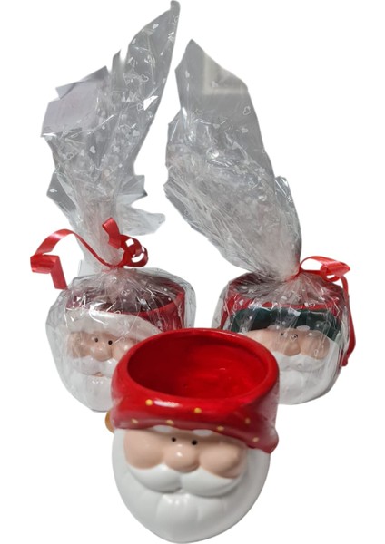 Noel Saksı ,noel Baba Figürlü Saksı , Mumluk, 3 Adet fırsatları