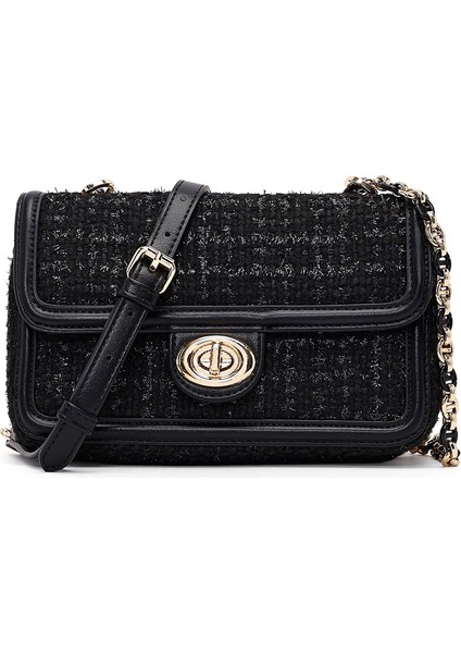 Kadın Siyah Uzun Askılı Desenli Mini Çapraz Çanta 25WBD25276F