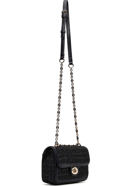 Kadın Siyah Uzun Askılı Desenli Mini Çapraz Çanta 25WBD25276F