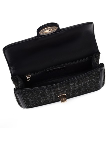 Kadın Siyah Uzun Askılı Desenli Mini Çapraz Çanta 25WBD25276F