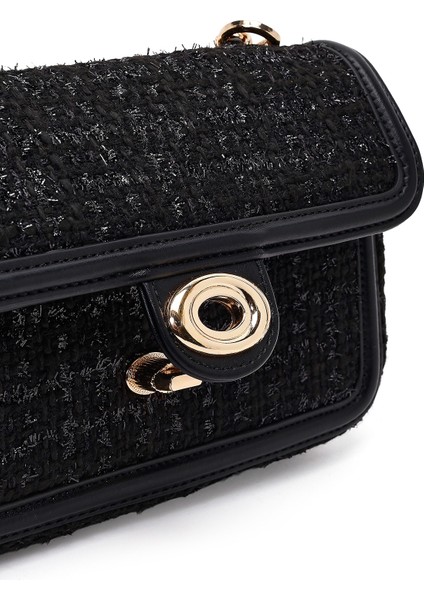 Kadın Siyah Uzun Askılı Desenli Mini Çapraz Çanta 25WBD25276F