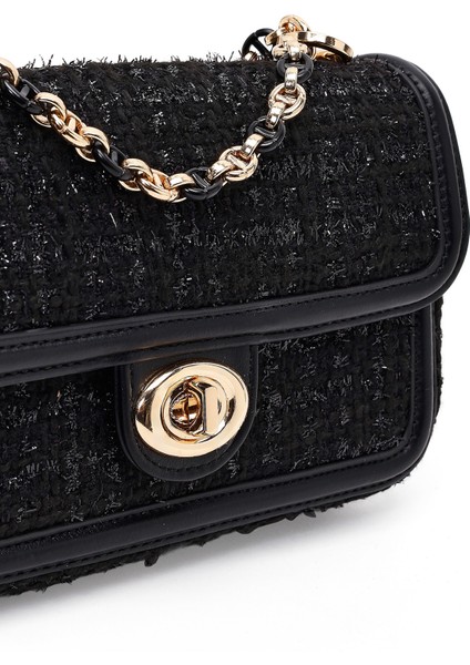 Kadın Siyah Uzun Askılı Desenli Mini Çapraz Çanta 25WBD25276F