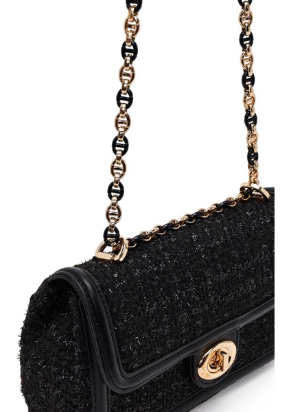 Kadın Siyah Uzun Askılı Desenli Mini Çapraz Çanta 25WBD25276F