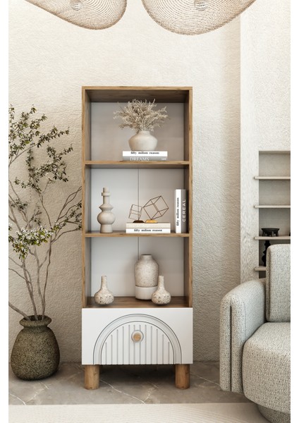 4 Raflı 162 cm Bohem Model Mdf Membran Kapaklı Salon Dolabı Kitaplık Çok Amaçlı Dolap