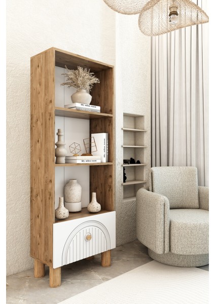 4 Raflı 162 cm Bohem Model Mdf Membran Kapaklı Salon Dolabı Kitaplık Çok Amaçlı Dolap fiyatları