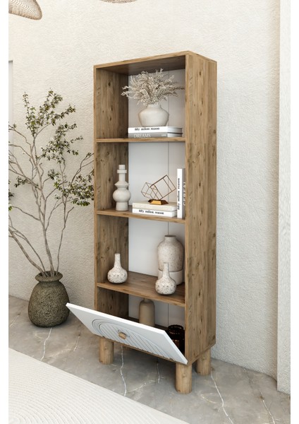 4 Raflı 162 cm Bohem Model Mdf Membran Kapaklı Salon Dolabı Kitaplık Çok Amaçlı Dolap modelleri