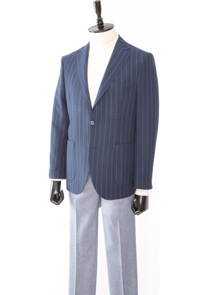 Erkek Iki Düğme Ceket Casual Torba Cep Mono Yaka Gofre Kumaş Indigo fiyatları