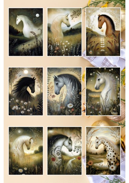 Asil Atlar Temalı Dekoratif 9'lu Kartpostal