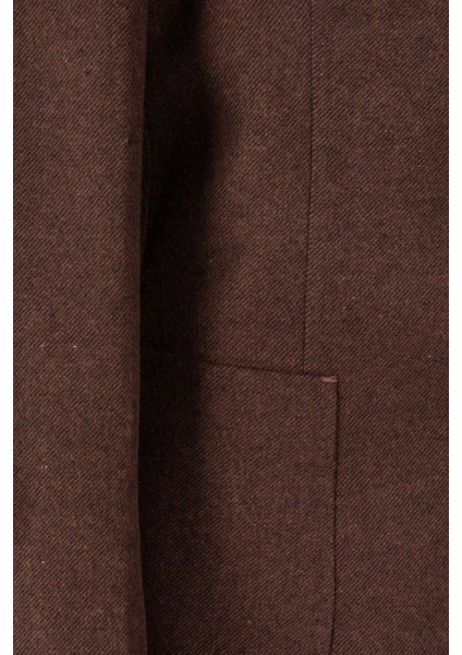 Erkek Iki Düğme Ceket Yün Astarsız Mono Yaka Slim Fit Kahverengi fırsatları