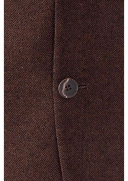 Erkek Iki Düğme Ceket Yün Astarsız Mono Yaka Slim Fit Kahverengi