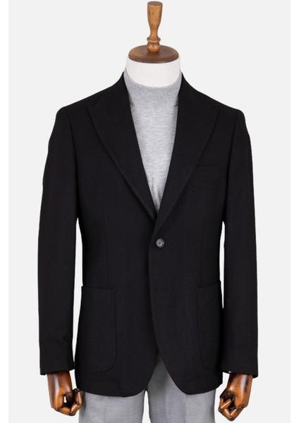 Erkek Iki Düğme Ceket Yün Çift Yırtmaç Casual Siyah