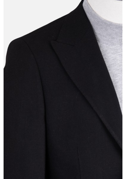 Erkek Iki Düğme Ceket Yün Çift Yırtmaç Casual Siyah