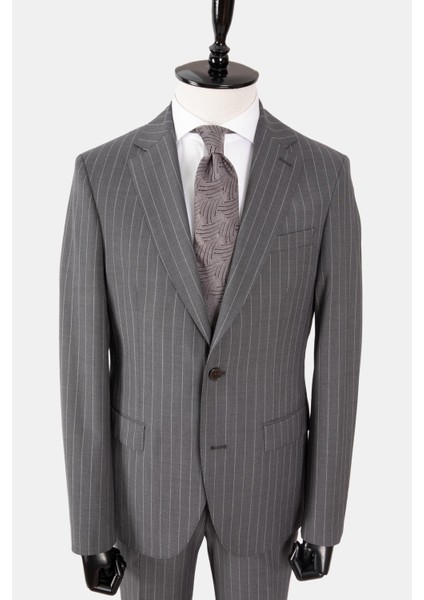 Erkek Klasik Takım Elbise Çizgili Mono Yaka Yün Rahat Kalıp Gri fiyatları