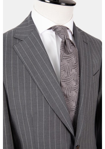 Erkek Klasik Takım Elbise Çizgili Mono Yaka Yün Rahat Kalıp Gri modelleri