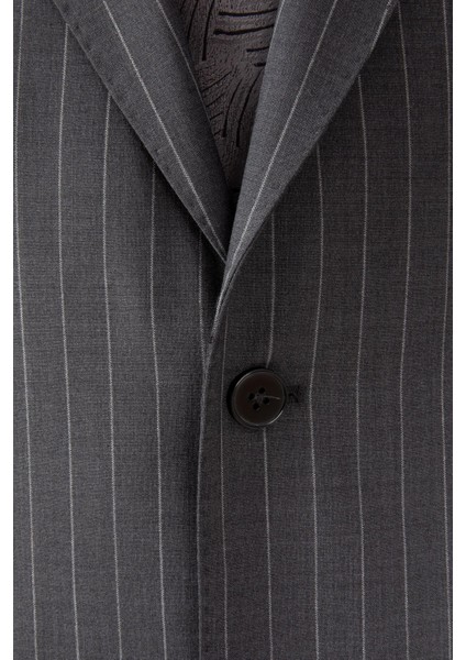Erkek Klasik Takım Elbise Çizgili Mono Yaka Yün Rahat Kalıp Gri fırsatları