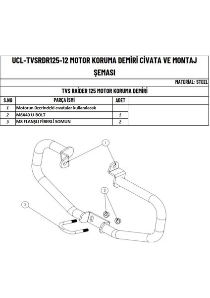 Tvs Rider 125 Uyumlu Motor Koruma Demiri (Orjinal) fiyatları
