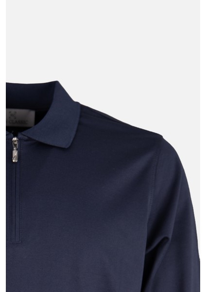 Erkek Sweatshirt Polo Yaka Merserize Dokuma Fermuarlı Lacivert fiyatları