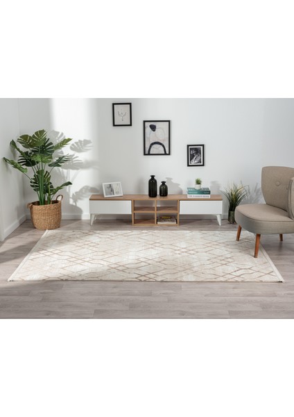 Tokyo 1754 Bej Halı Kahverengi Detaylı Geometrik Desen Modern Akrilik Halı Kaymaz Taban Tozuaz modelleri