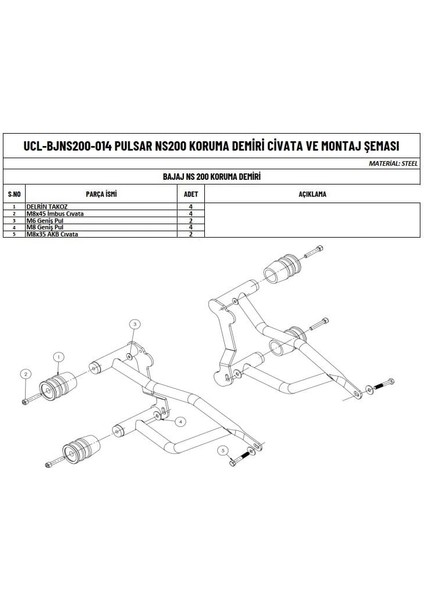 Bajaj Pulsar NS200 Uyumlu Motor Koruma Demiri fiyatları