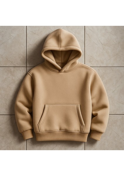 Açık Kahve Kalın 3 Iplik Şardonlu Kapüşonlu Unisex Sweatshirt.pamuklu Kışlık Model, Dolgun Kaliteli fiyatları