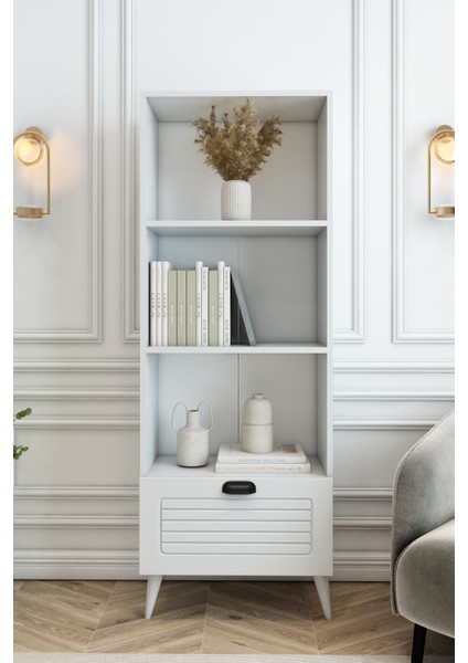 4 Raflı 162 cm Country Model Mdf Membran Kapaklı Salon Dolabı Kitaplık Çok Amaçlı Dolap