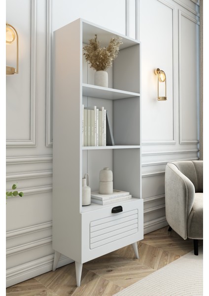 4 Raflı 162 cm Country Model Mdf Membran Kapaklı Salon Dolabı Kitaplık Çok Amaçlı Dolap fırsatları