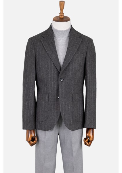 Erkek Iki Düğme Ceket Casual Kapitone Yelekli Yün Çift Yırtmaç Gri