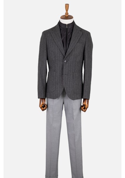 Erkek Iki Düğme Ceket Casual Kapitone Yelekli Yün Çift Yırtmaç Gri modelleri