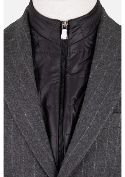 Erkek Iki Düğme Ceket Casual Kapitone Yelekli Yün Çift Yırtmaç Gri