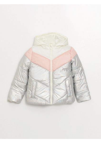 Lcw Kids Ekru Kapüşonlu Renk Bloklu Kız Çocuk Şişme Mont