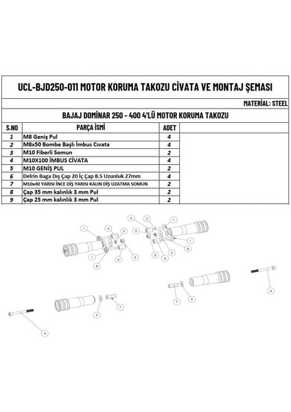 Bajaj Dominar 250 ve Dominar 400 Uyumlu Motor Koruma Takozu (4'lü) fiyatları