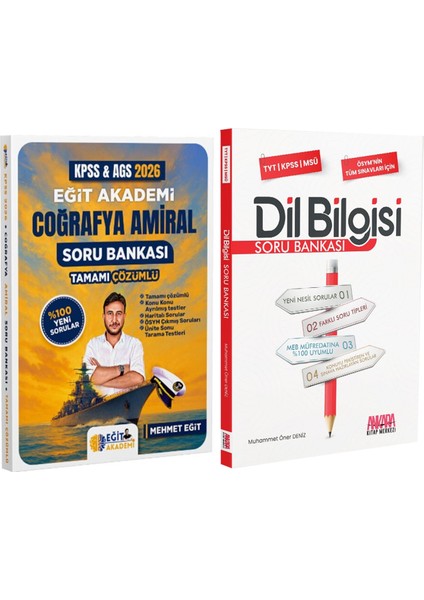 2026 Kpss Meb Ags Coğrafya Amiral ve Akm Dil Bilgisi Soru Bankası Seti 2 Kitap