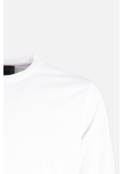 Erkek Bisiklet Yaka Sweatshirt Merserize Dokuma Pamuk Rahat Kalıp Beyaz fiyatları