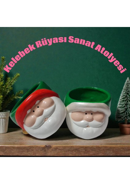 Noel Saksı , Noel Baba Figürlü Skulent Saksı, 2 Adet