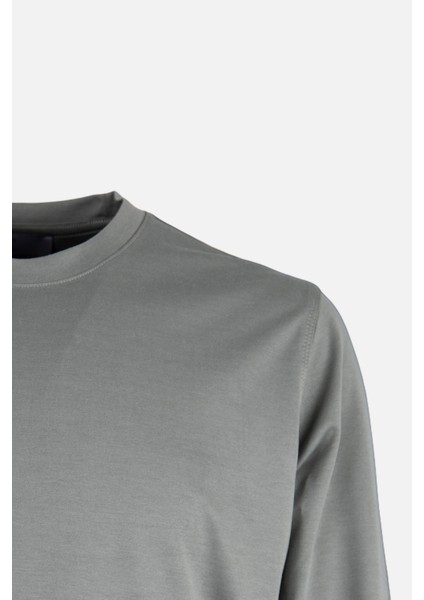 Erkek Bisiklet Yaka Sweatshirt Merserize Dokuma Pamuk Rahat Kalıp Haki fiyatları