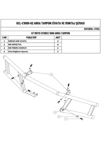 Cfmoto Cforce 1000 Atv Uyumlu Arka Tampon Koruma Demiri modelleri