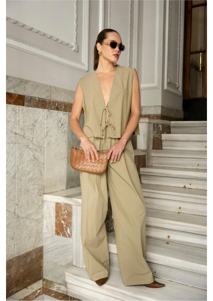 Bağlamalı Salaş Paraşüt Kumaş Pantolon Yelek Takım