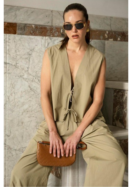 Bağlamalı Salaş Paraşüt Kumaş Pantolon Yelek Takım