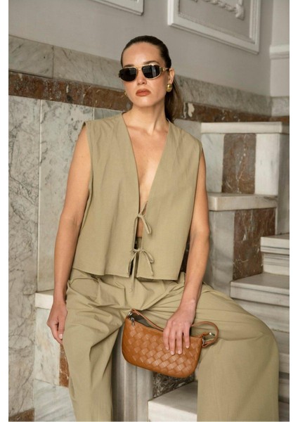 Bağlamalı Salaş Paraşüt Kumaş Pantolon Yelek Takım