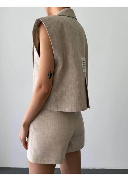 Keten Yelek Şort Takım