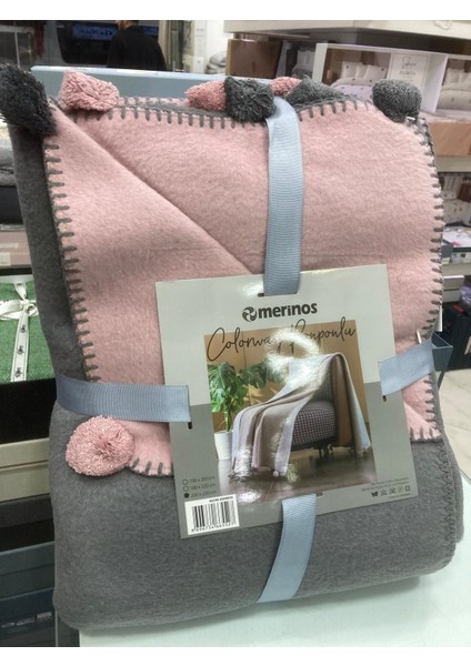 Çift Kişilik Merinos Ponponlu Battaniye
