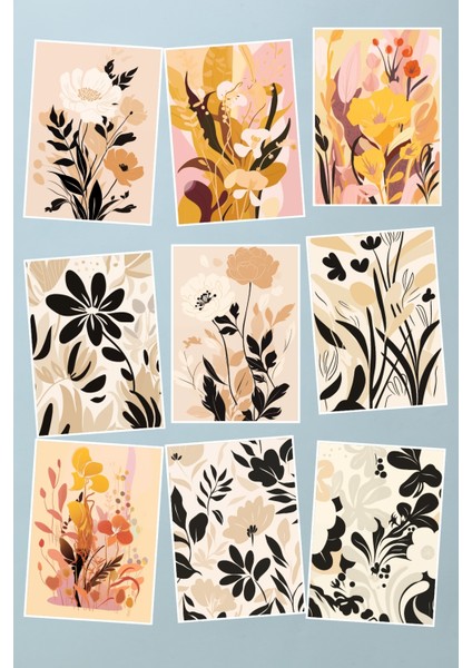 Bej Çiçekler Temalı 9'lu Kartpostal