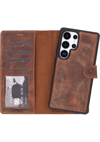 Buğz Samsung Galaxy S25 Ultra Uyumlu, Hakiki Deri, El Yapımı, Cüzdanlı Kılıf, Antik Kahve fiyatları