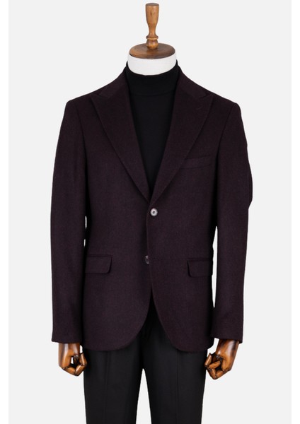 Erkek Iki Düğme Ceket Kırlangıç Yaka Çift Yırtmaç Casual Yün Bordo