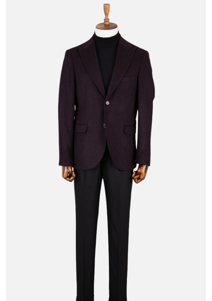 Erkek Iki Düğme Ceket Kırlangıç Yaka Çift Yırtmaç Casual Yün Bordo modelleri