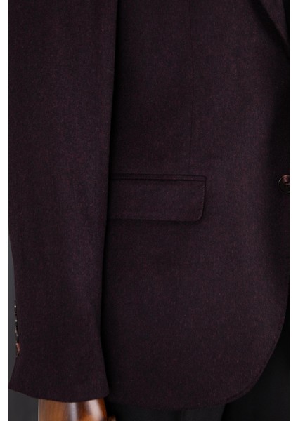 Erkek Iki Düğme Ceket Kırlangıç Yaka Çift Yırtmaç Casual Yün Bordo