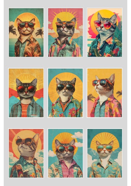Sevimli Yaz Kedileri 9'lu Kartpostal