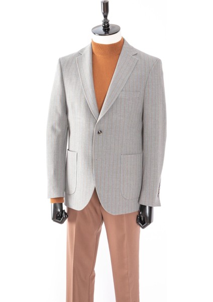 Erkek Iki Düğme Ceket Casual Torba Cep Mono Yaka Gofre Kumaş Gri modelleri