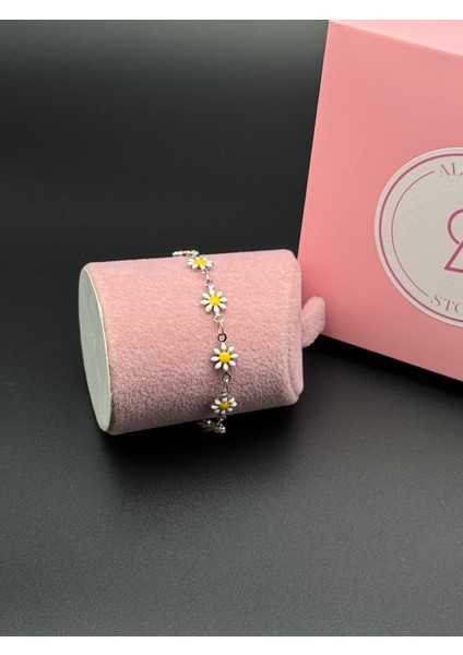 925 Ayar Gümüş Kaplama Papatya Bileklik , Minimal Papatya Figürlü Sevgiliye Yılbaşı Hediyesi , Özür Hediyesi